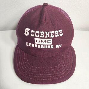Vintage Five Corners GMC Wisconsin Burgundy Trucker Hat